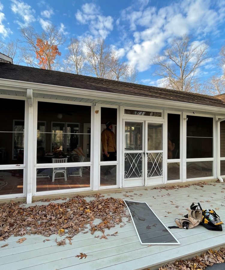 Before and after screened porch upgrade featuring Turnkey Porch Enclosures’ Oasis 4-Track System.